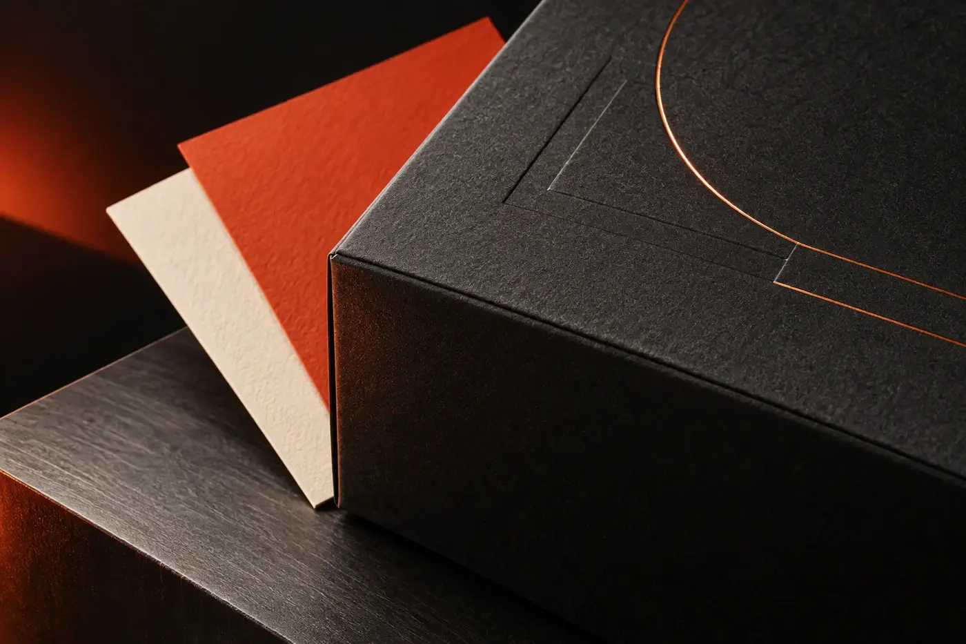 Close view of textured paper and an embossed detail